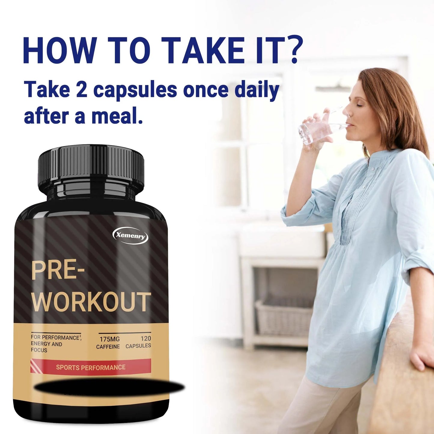 Pre-Workout Supplement - with Creatine Monohydrate - 120 Capsules