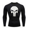 high-stretch skull compression long sleeve gym shirt, designed for muscle support, breathability, and quick-dry comfort during workouts.