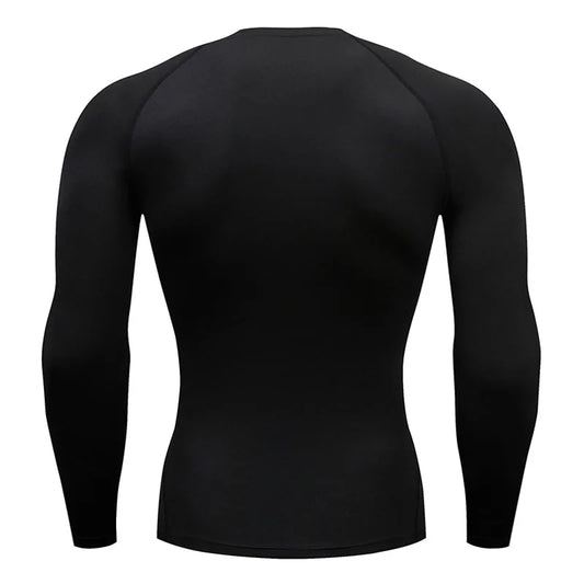high-stretch skull compression long sleeve gym shirt, designed for muscle support, breathability, and quick-dry comfort during workouts.