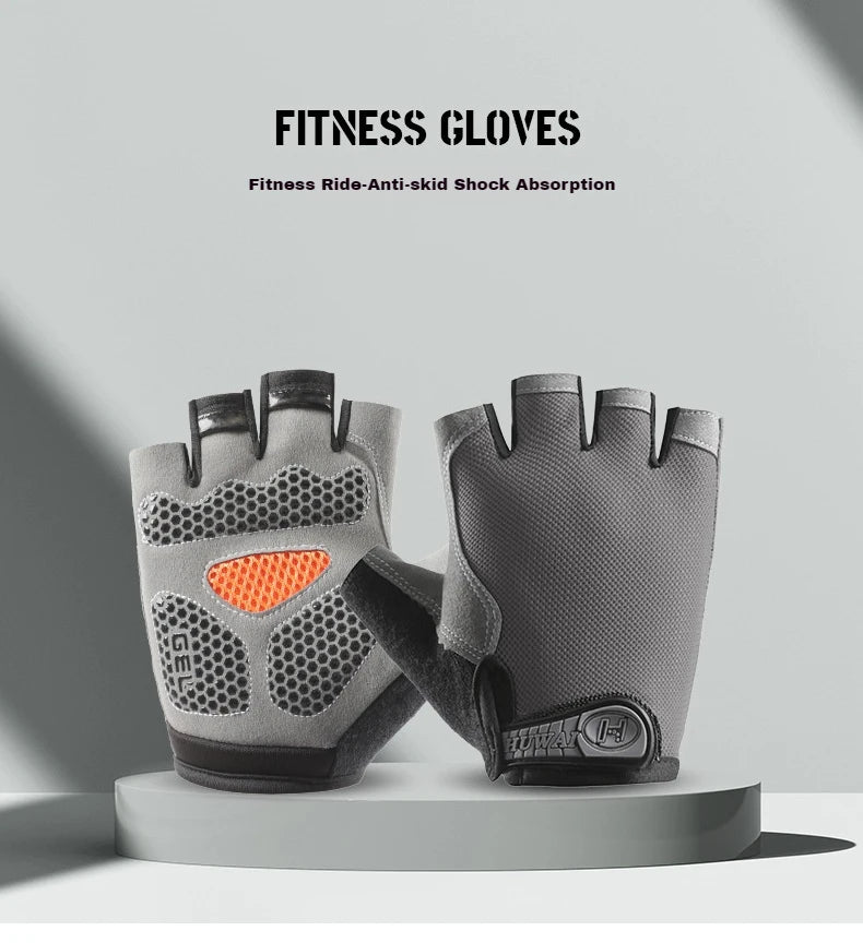 Breathable half-finger gym gloves with padded palm and anti-slip grip