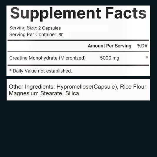 Micronized Creatine - Builds Muscle Mass and Improves Athletic Performance - 120 Capsules