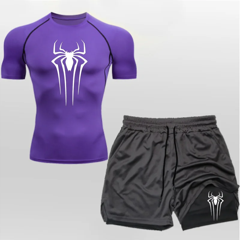 Anime Compression Shirt Men 2 in 1 Shorts Gym