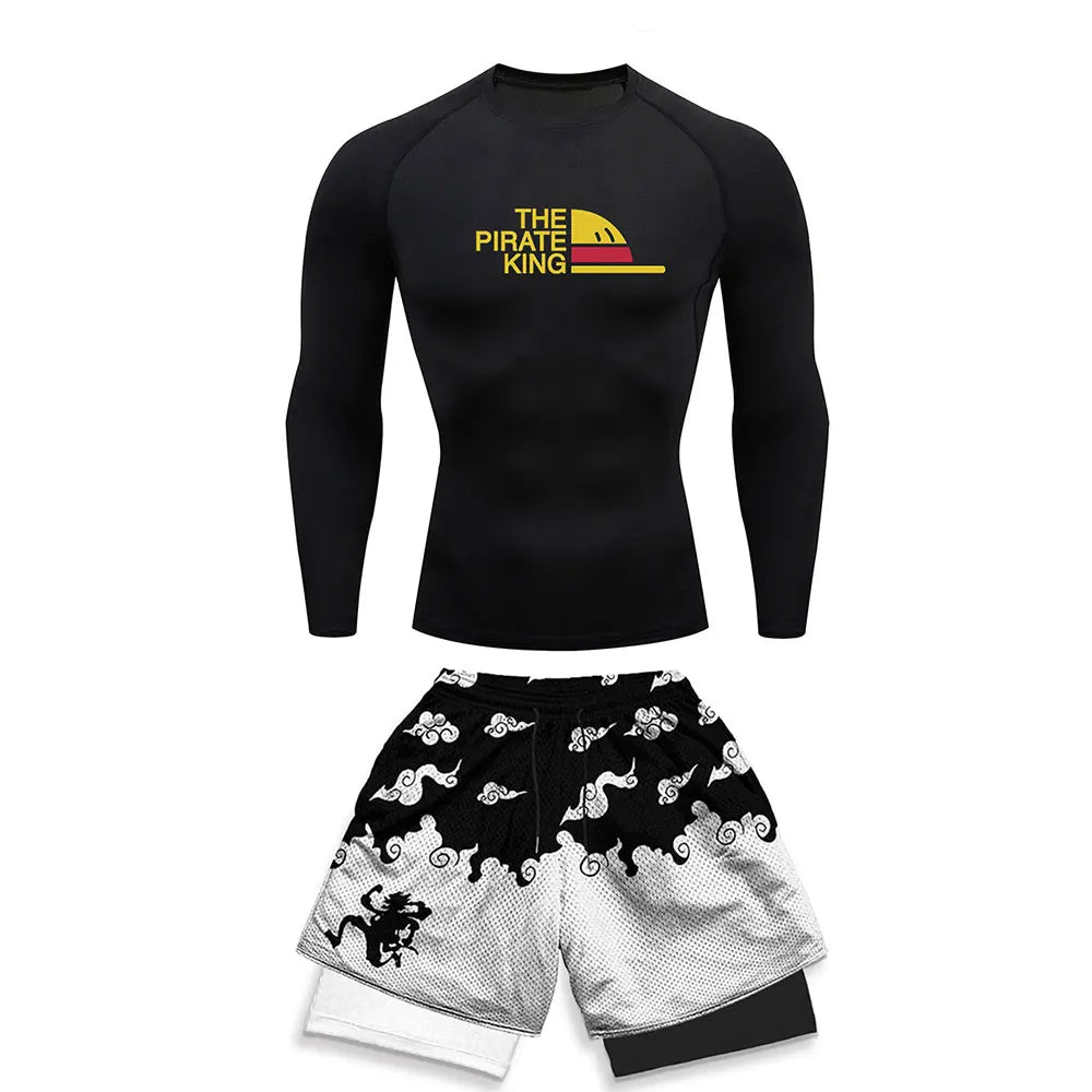 Men's Sports Running Set Anime Compression Shirt + Shorts