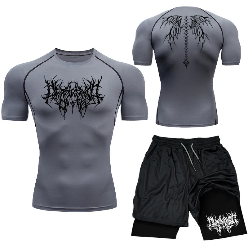 New Compression Set Y2K Print Sportwear for Men