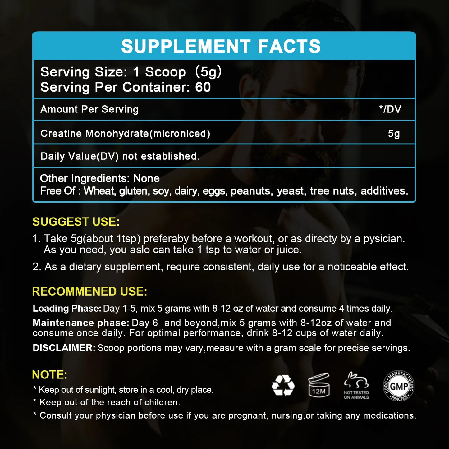 BEWORTHS 300g Creatine Monohydrate, Build Muscles Muscle Endurance, Non-GMO, Gluten-Free