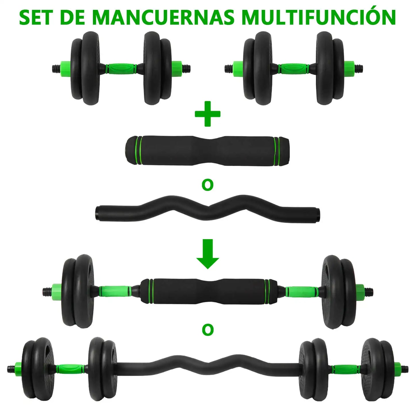 Multi-functional Adjustable Dumbbell Set, 4 in 1, 10 kg, 15 kg, 20 kg, 30 kg, 40 kg, Adjustable with Optional Handle, curl and Straight Bar