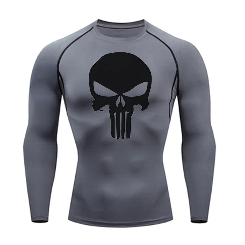 T-shirt Men's Running Long Compression Shirt skull Gym bodybuilding