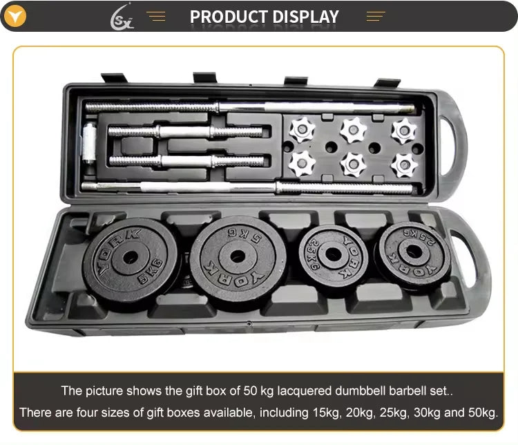 10kg-30kg Gym Home Weightlifting Dumbbells with Box Painted Black Painted Cast Iron Dumbbells Can Be Connected To A Barbell Set.