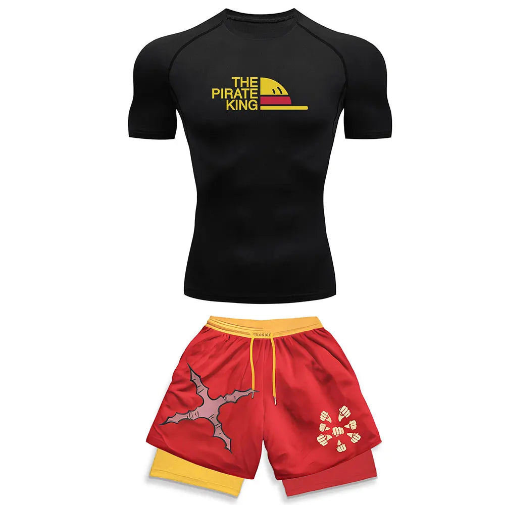 Men's Sports Running Set Anime Compression Shirt + Shorts