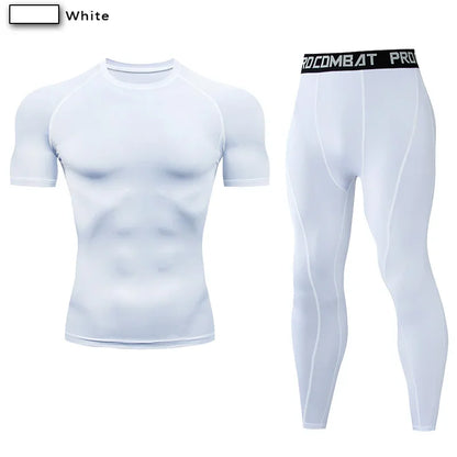 2pcs Men Compression Sportswear Suit Elastic Training Sports Yoga Sets Workout Jogging Fitness Clothing Tracksuit Pants Sporting