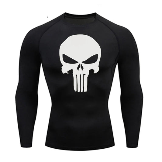 T-shirt Men's Running Long Compression Shirt skull Gym bodybuilding