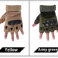 Camo-style and Yellow half-finger gloves for weightlifting and cycling