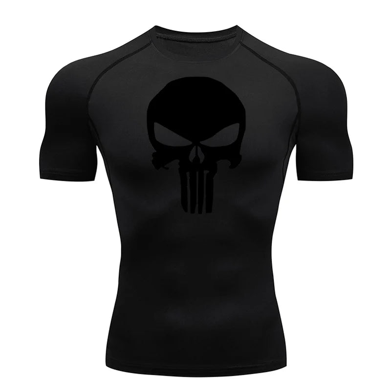 T-shirt Men's Running Long Compression Shirt skull Gym bodybuilding