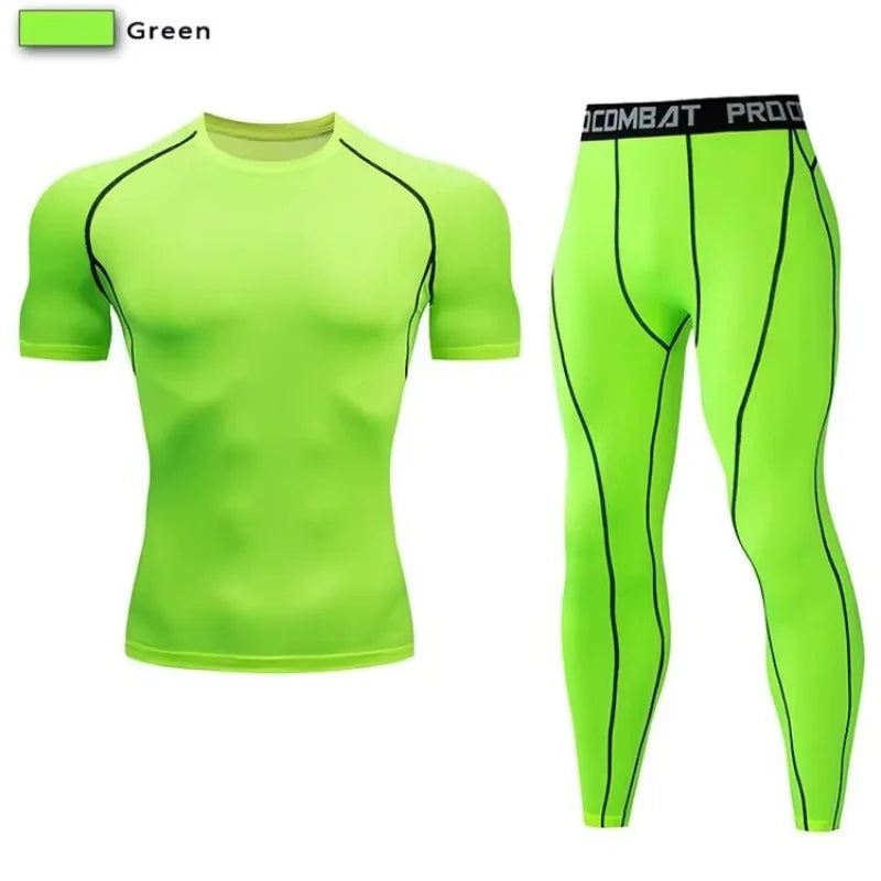 2pcs Men Compression Sportswear Suit Elastic Training Sports Yoga Sets Workout Jogging Fitness Clothing Tracksuit Pants Sporting