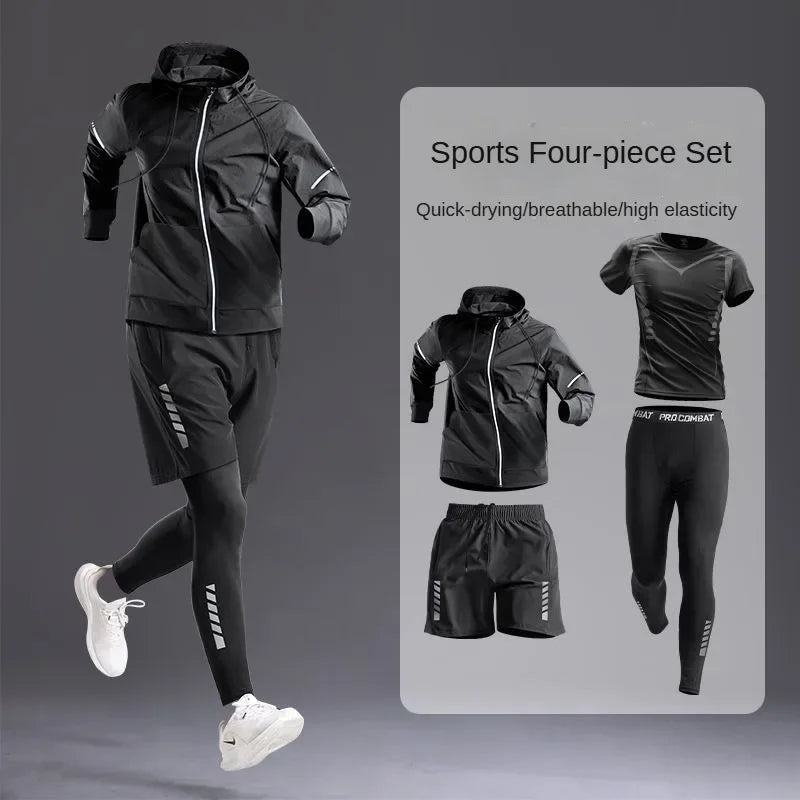 Men's Sportswear Set/Suit - Tracksuit for Running， Cycling, Fitness & Hiking，gym clothing men， jogging， boxing，5 pcs