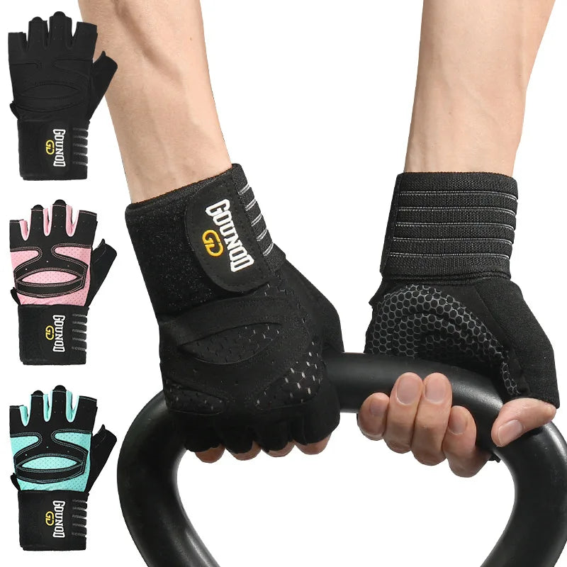 Weightlifting Gloves Wristband Support Breathable Anti-Slip Sports Gym Gloves Bodybuilding Powerlifting Fitness Training