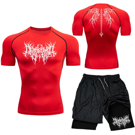 New Compression Set Y2K Print Sportwear for Men