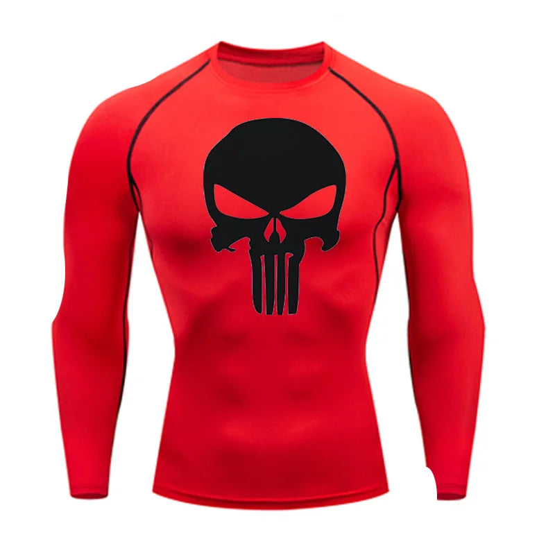 T-shirt Men's Running Long Compression Shirt skull Gym bodybuilding