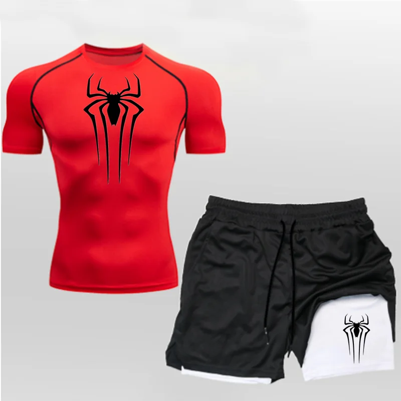 Anime Compression Shirt Men 2 in 1 Shorts Gym