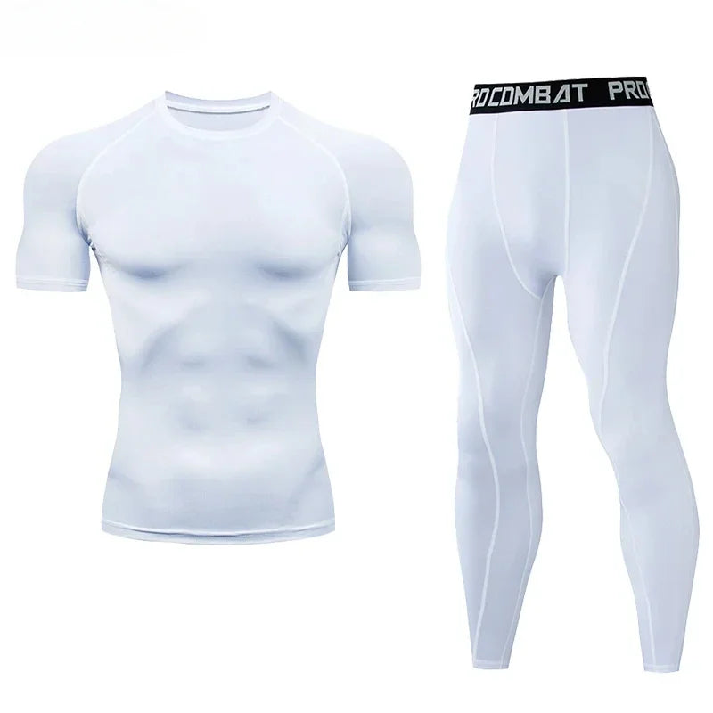 2pcs Men Compression Sportswear Suit Elastic Training Sports Yoga Sets Workout Jogging Fitness Clothing Tracksuit Pants Sporting