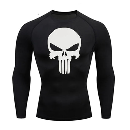 T-shirt Men's Running Long Compression Shirt skull Gym bodybuilding