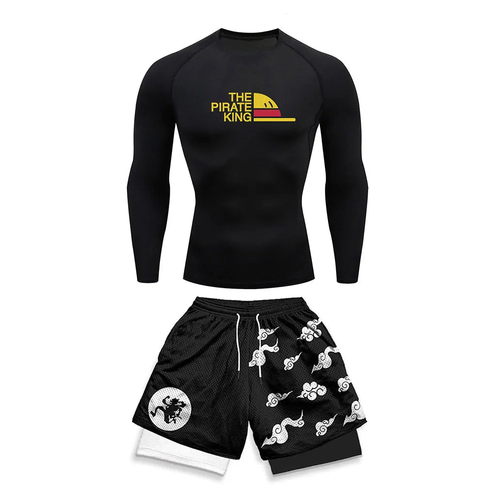 Men's Sports Running Set Anime Compression Shirt + Shorts