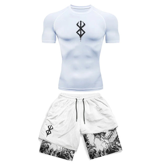 Anime 3D Printed Men's Compression Set short Sleeve Gym Top+Workout Shorts