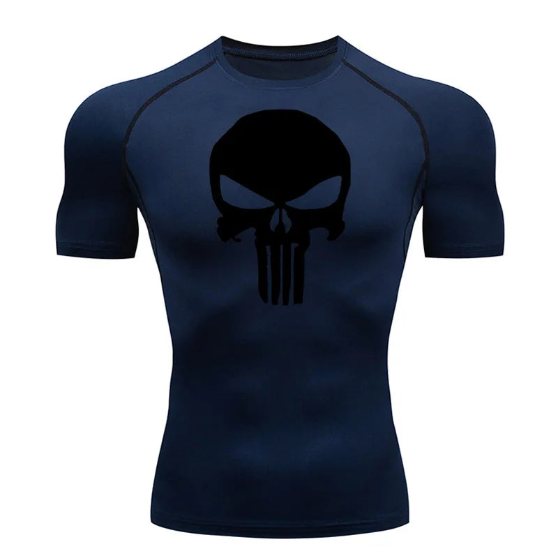 T-shirt Men's Running Long Compression Shirt skull Gym bodybuilding