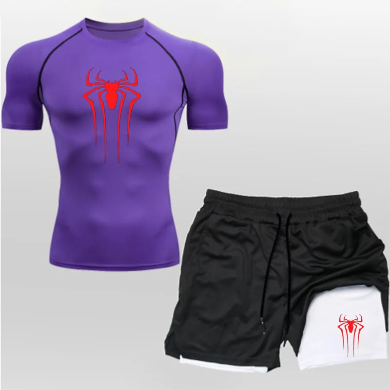 Anime Compression Shirt Men 2 in 1 Shorts Gym