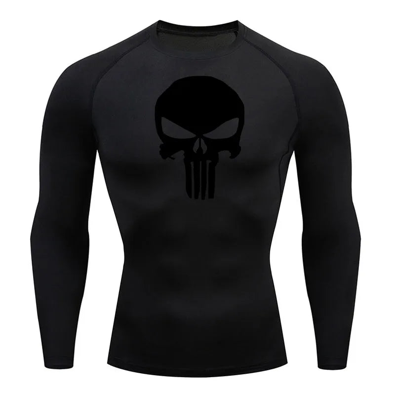 T-shirt Men's Running Long Compression Shirt skull Gym bodybuilding