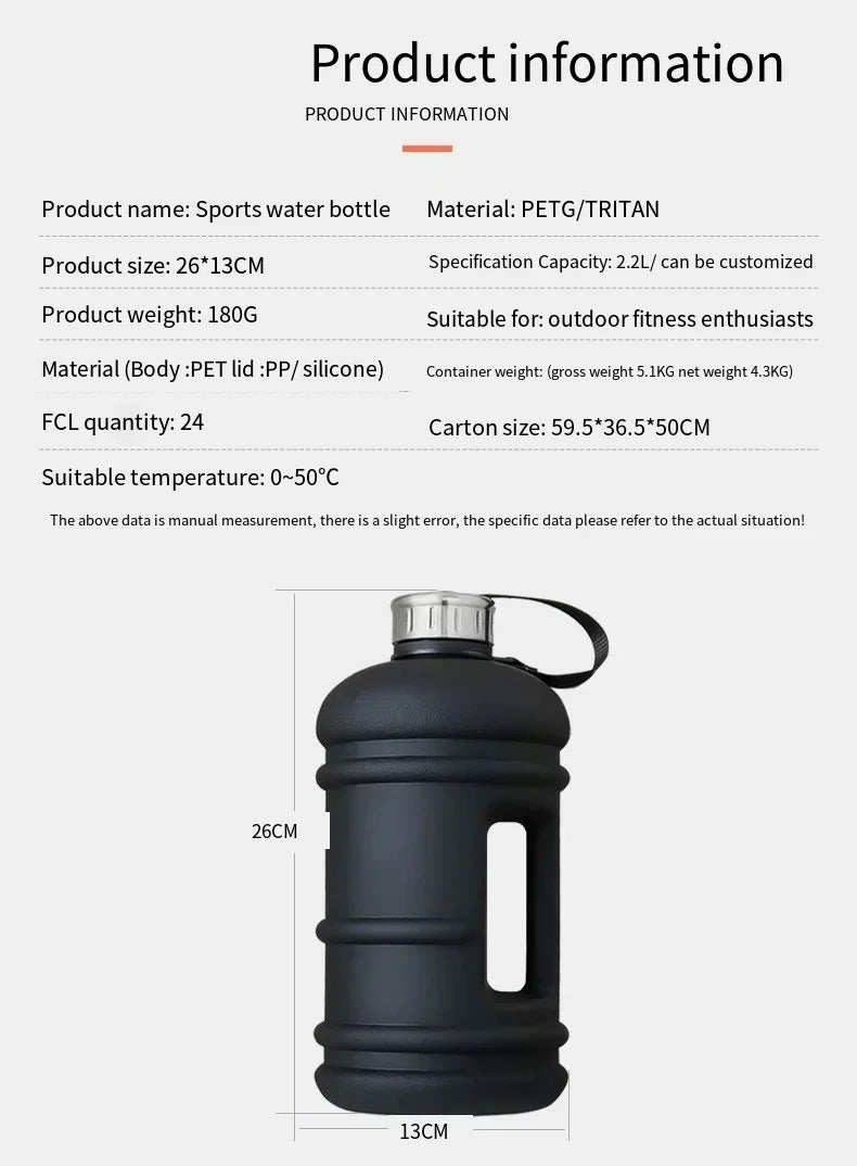 Portable 2.2L Large Capacity Plastic Sports Bottles Outdoor