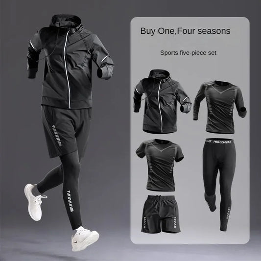 Men's Sportswear Set/Suit - Tracksuit for Running， Cycling, Fitness & Hiking，gym clothing men， jogging， boxing，5 pcs