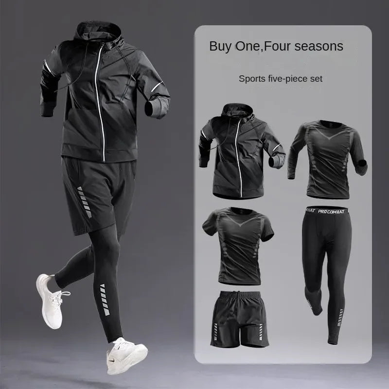 Men's Sportswear Set/Suit - Tracksuit for Running， Cycling, Fitness & Hiking，gym clothing men， jogging， boxing，5 pcs