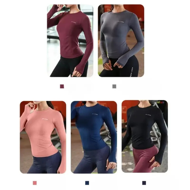 Woman wearing a slim-fit long sleeve yoga shirt during a light workout